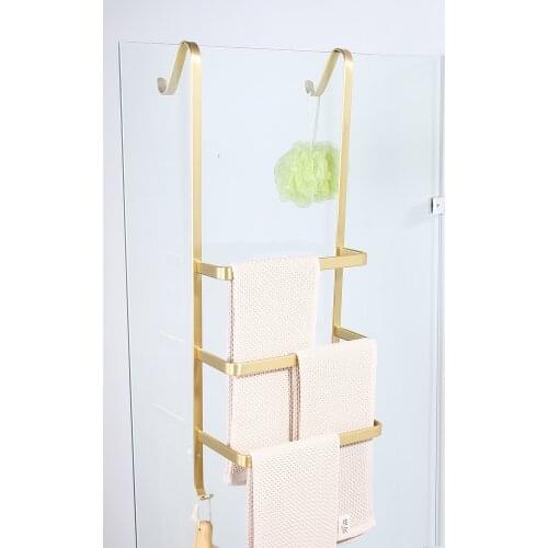 Brushed Gold Bathroom Hardware Pendant Towel Rack Shelf Space Aluminum Towel Holder Adhesive 3-layer Towel Bar