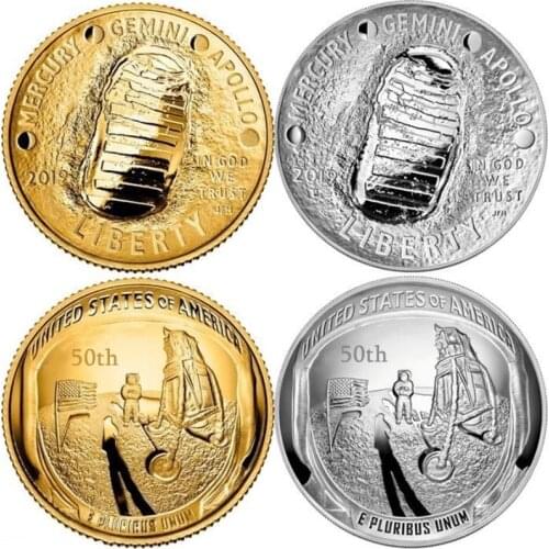 2019 US 50th Anniversary Apollo 11 Moon Landing FootPrint Commemorative Coin Gift