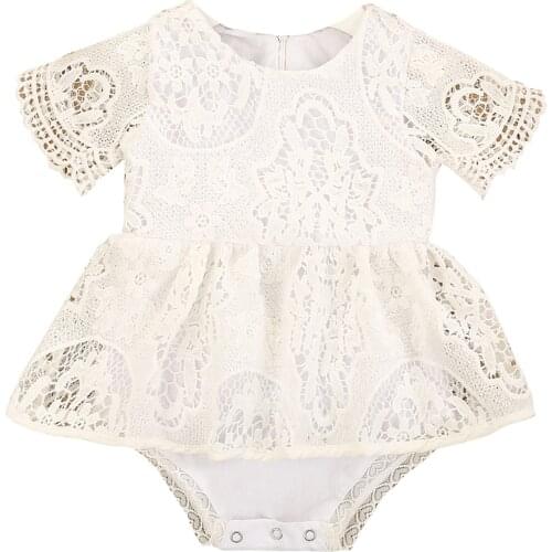 2021 0-24M Infant Baby Girl Romper Dress Sweet Flower Hollow Lace Short Sleeve Tutu Playsuit Dress For Birthday Party