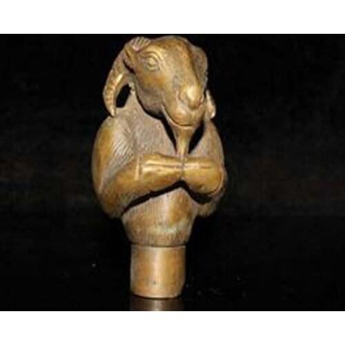 3.34" Collect China Fengshui Bronze Zodiac Animal Sheep Goat Head Crutches Head