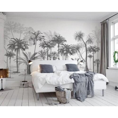 Beibehang Custom Wallpaper Black and White Big tree Tropical Rainforest Coconut Tree modern TV Sofa Background wall 3d Wallpaper