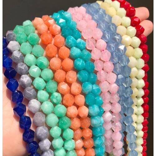 8mm Natural Faceted Pink Blue Quartzs Jades Stone Beads Round Loose Beads For Jewelry Making DIY Bracelet Necklace 15'Strands