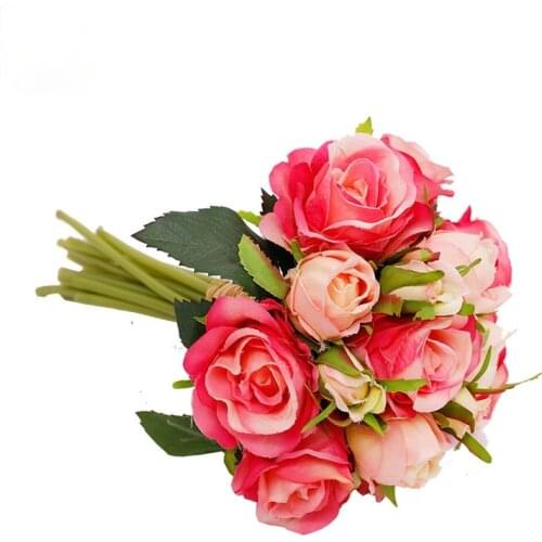 18 Heads Holding Roses Artificial Flowers Home Flower Arrangement Decoration Bouquets Wedding Silk Simple Artificial Flowers