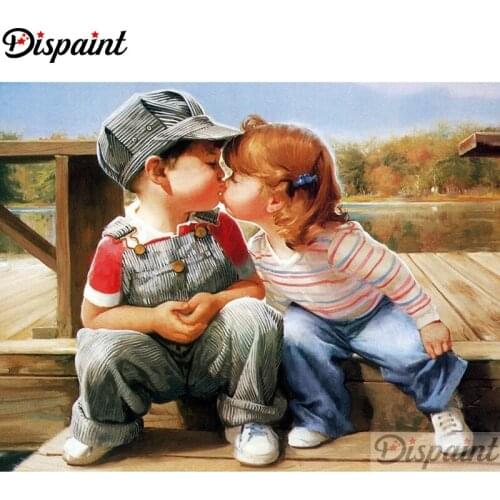 Dispaint Full Square/Round Drill 5D DIY Diamond Painting "Child couple" Embroidery Cross Stitch 5D Home Decor A11662