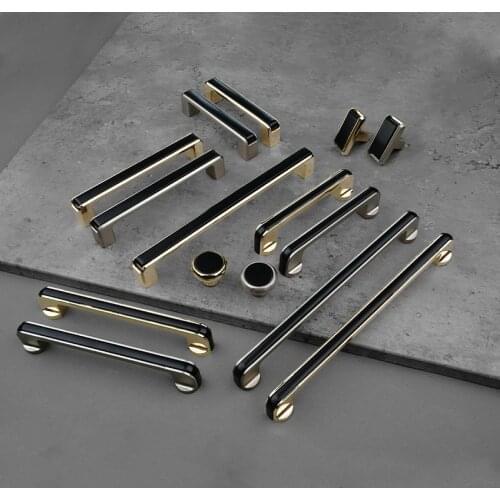 Two-color Splicing Black Cabinet Door Handle Brushed Golden Wardrobe Drawer Knob Zinc Alloy Furniture Hardware Home Decoration