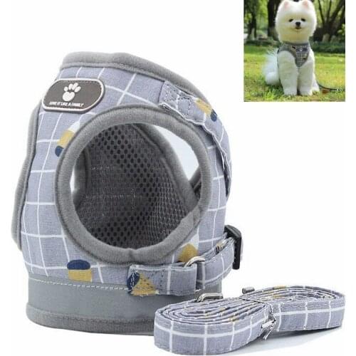 Breathable Mesh Small Dog Pet Reflective Harness and Leash Set Puppy Cat Vest Harness Collar For Chihuahua Pug Bulldog Cat