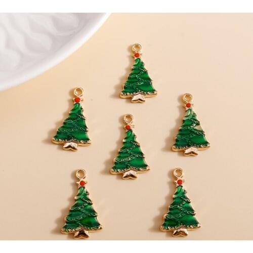 10pcs 14*24mm Creative Christmas Tree Charms DIY for Bracelets Pendants Earrings Making Enamel Gift Charms Jewelry Accessories