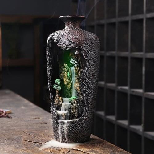 Mountains And Rivers LED lamp Resin Incense Burner Reflux Incense Waterfall Home Incense Burner Incense Holder Home Decoration