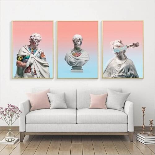 Vaporwave Sculpture Of David Posters And Prints Wall Street Graffiti Art Canvas Painting Picture Living Room Modern Home Decor
