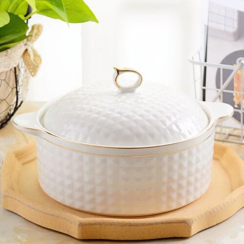 Ceramic Soup Pot Nordic Phnom Penh White 1800ML Glass Cover Big Bowl Cooking Utensils Household Kitchen Supplies Tableware