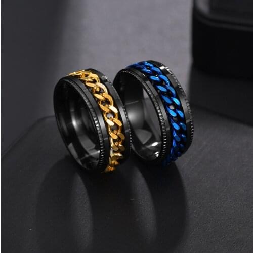[ready stock]BinQingZi Stainless Steel Rotatable Men Ring High Quality Spinner Chain Punk Women Jewellery Unisex Ring