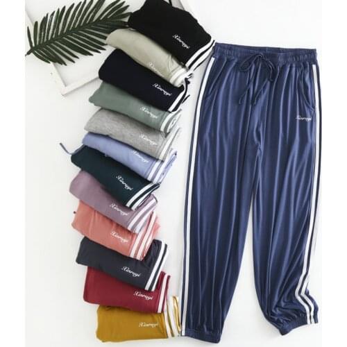 Fashion Sleep Bottom Women Modal Long Pant Home Pajamas Soft Slip Summer Pants Drawstring Big Size Sexy Stripe Casual Big Size