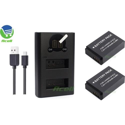 LP-E12 Battery + LCD USB Dual Charger for Canon EOS M200 / M100 / M50 / M10 / M2 / M / EOS 100D / Kiss X7 / Rebel SL1 Camera