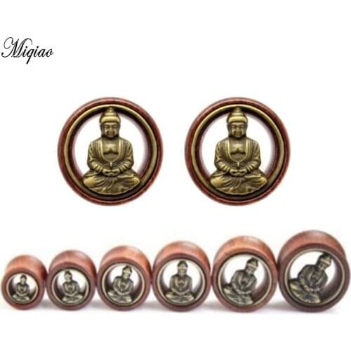 Miqiao 2 Pcs 8-20mm Body Piercing Jewelry Wooden Buddha Earplug Ear Expander Plugs and Tunnels Ear Gauges