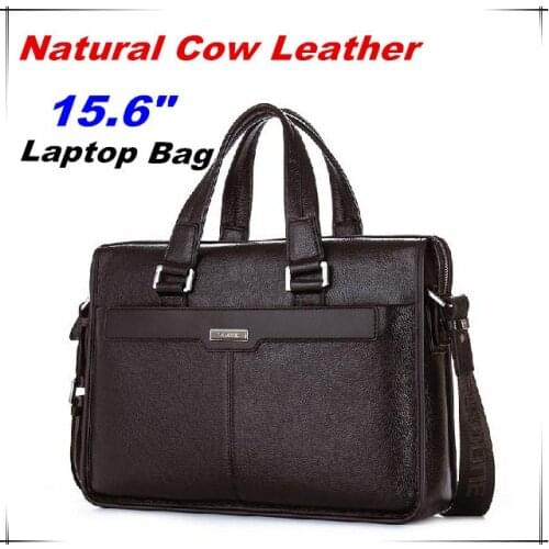 Guarantee Natural Cow Leather Brand men handbags 15.6" Inch Laptop Bag Genuine Leather Briefcase