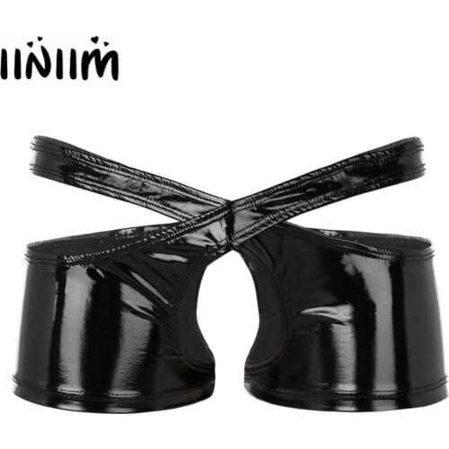 Iiniim Mens Hot Exotic Panties for Gay Sexy Lingerie Wetlook Low Rise Open Crotch Two Symmetrical Halves Boxer Shorts Underwear