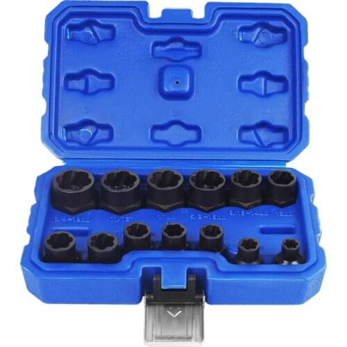 13 Pieces Impact Nut Removal Tool Set Nuts and Screws Extractor Socket Tool Kit Alloy Steel Material High Hardness