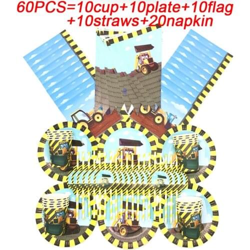 Construction Vehicle Excavator Tableware Set Disposable Cup Paper Plate Flag Baby Shower Birthday Party Supplies Kid Party Decor