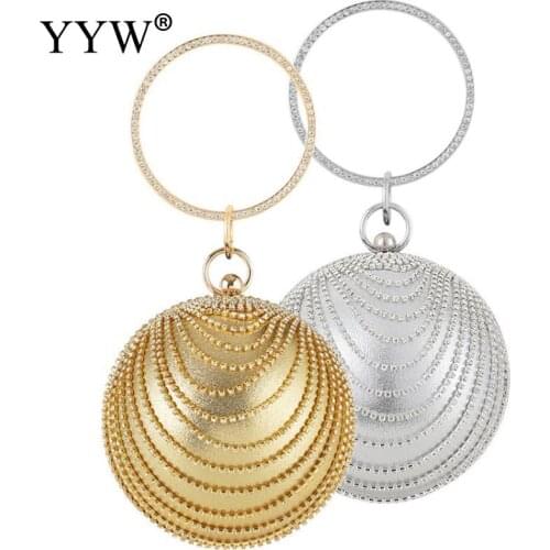 New Women Clutch Bag Evening Bags Party Gowns Clutch 2021 Luxury Wristlets Clutch Metal Diamond Stripe Round Ball Circular Ring