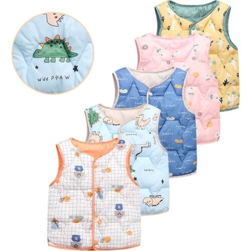 Sleeveless Coat Winter Warm Cotton Jacket for Boys Girls Cartoon Pattern Cute Baby Kids Children Vest Jacket
