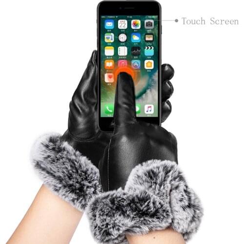 Womens Winter Gloves Touch Scree Thicken Warm Waterproof Windproof Female Leather Gloves Mitters Ladies