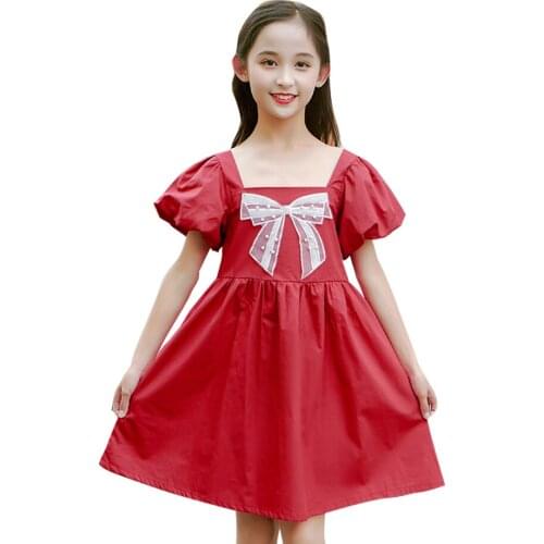 Girl Dresses Lace Bow Girl Party Dress Spring Autumn Children Dresses Summer Clothes For Girls 6 8 10 12 14