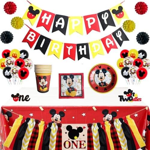 Cartoon Mickey Mouse Theme Cutlery Kids Party Decoration Children Birthday Party Baby Bath Cup Plate Party Supplies Dinner sets