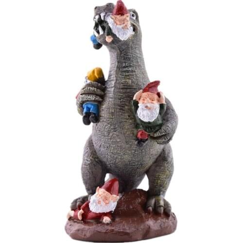 Garden Gnome Statues Dinosaur Eating Gnomes Garden Decor Ornaments Flower Pot Micro Landscape Outdoor Figurine Ornament11x15x7cm