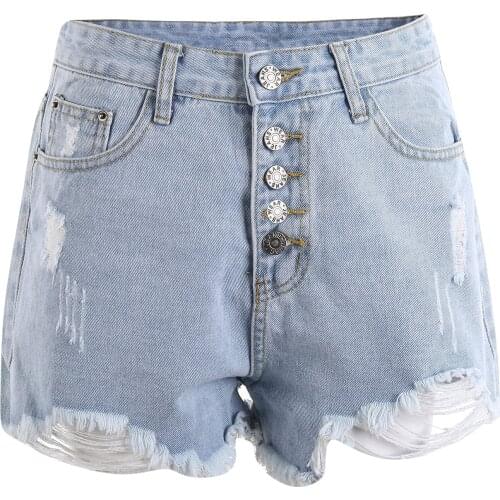Summer Vintage Women Pocket Jeans Denim Cuff Ripped Frayed Hole Female High Waist Bottom Sexy Casual Shorts Hot