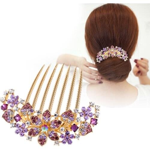 Shinning Rhinestone Hairpin Flower Love Heart Hair Pin Comb Retro Headwear Hair Clips For Women Ponytail Styling Tools