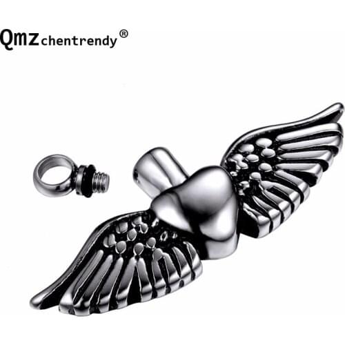 High quality Stainless Steel Angel Heart Pendant Cremation Funeral Necklace Jewelry Ashes Urn Heart Memorial Urn jewelry