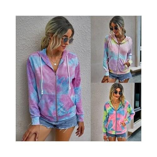 Womens Autumn Clothes Gradient Harajuku Tops Casual All-match Loose and Comfortable Ladies clothes Hoody Zipper Pocket Hoodies