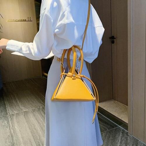 Women bag PU Bucket Fashion Patchwork String Shoulder Bags handbag Euro-America style triangle luxury designer bag MINI bag