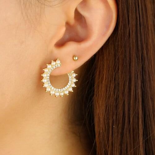 2019 summer new Fashion trendy women ladies charm Pearl beads jewelry delicate clear cz pearl Round circle hoop earring gifts