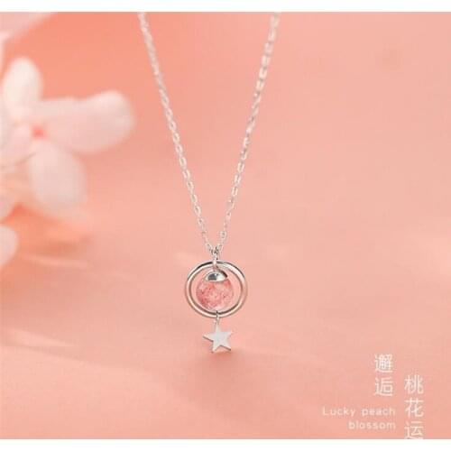 Female Jewelry Sweet Cute Star Strawberry Wafer Ring Clavicle Chain Necklace Women 925 Sterling Silver 2021 Trend Colar SN158