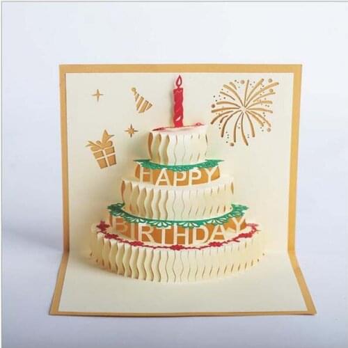 10Pcs/Lot Colorful birthday cake 3D paper carving blessing greeting card creative birthday three - dimensional card wholesale