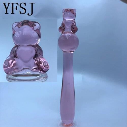 181*32mm141g Pink Bear Crystal Anal Dildo Pyrex Glass Bead Butt Plug Fake Male Penis Dick Female Masturbation Adult Anus Sex Toy