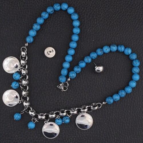 50M Long Chains Sweater Round Necklace & Stud Earrings Gold Color Fashion Stainless Steel Jewelry Sets For Women Jewels Store