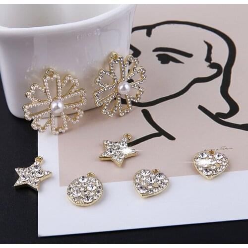 6pcs Hot Sale Earrings Fashion Pearl Love Heart Earrings For Women Snowflake Pentagram Pendant Material Diy Jewelry Accessories