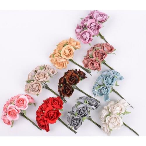 6pcs/bundle Artificial Silk Flower Bouquet Wedding Party Decoration DIY Wreath Gift Scrapbooking Craft Fake Flowers