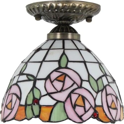 8 inch 20cm rose stained glass ceiling lamp surface flush mount ceiling light indoor decorative lighting fixture