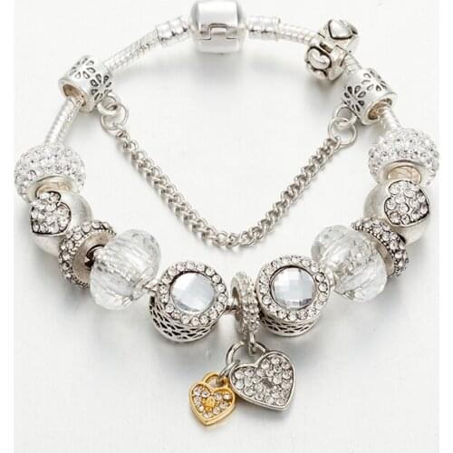 ANNAPAER Tether Vintage Heart Charms Bracelet & Bangles Rhinestone Beads Bracelet for Women DIY Jewelry Fit Wedding Gift B18012