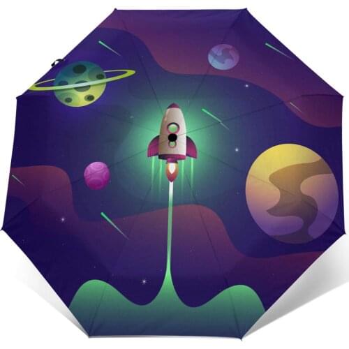 Automatic Umbrella Colorful Cartoon Spacecraft three-fold umbrella women men rain umbrella