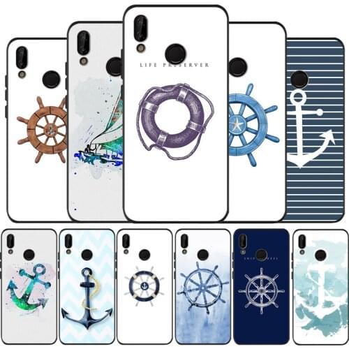 Stripes Anchor Boat Ship Wheel black Phone Case for huawei P40 P30 P20 P10 Pro lite P9 Lite nova 4E 6SE Psmart 2019 Y6 Prime