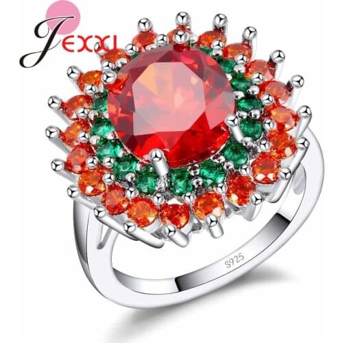 Oval Bohemian Style 925 Sterling Silver Rings For Mystery Women Red Green Crystal Rhinestone Ancient Stylish Jewelry Gift
