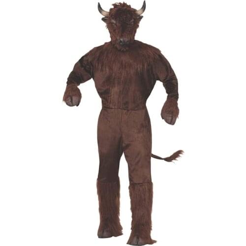 Halloween Fursuit Brown Bull Mascot Costume Plush Animal Cosplay Suit Party Carnival Costume One-piece Suit
