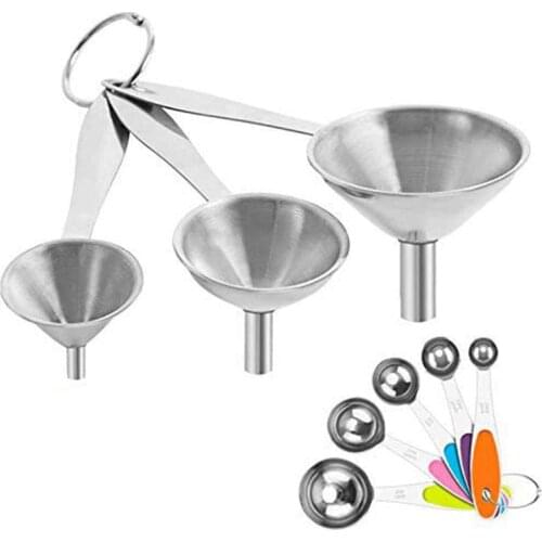 Kitchen Funnels,Stainless Steel Funnel and Measuring Spoons,Funnel with Long Handle for Oil Powder Beans Jar FlaskPowder