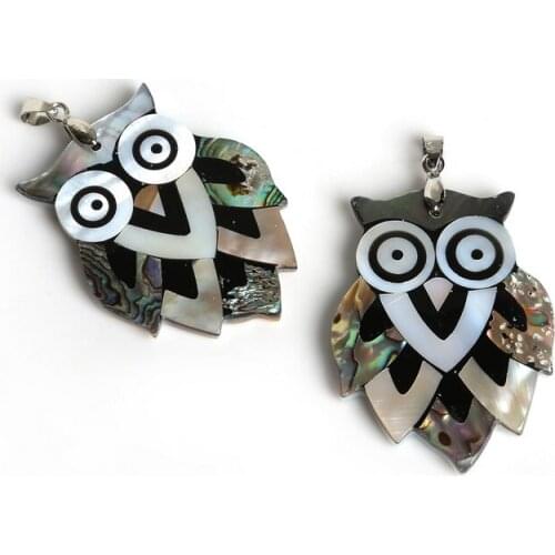 Fashion Design 39X53mm Natural Abalone Shell Owl Pendant , Fahion Necklace Pendant for women Jewelry Findings Making