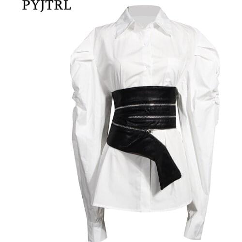 PYJTRL Fashion Suit Autumn New Wind Binding Leather Zipper Bubble Sleeve