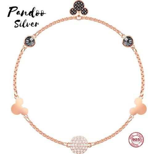 PANDOO Fashion Charm Pure 925 Silver Original 1:1 Copy, Cute Mouse Fashion Bracelet Female Luxury Jewelry Gifts